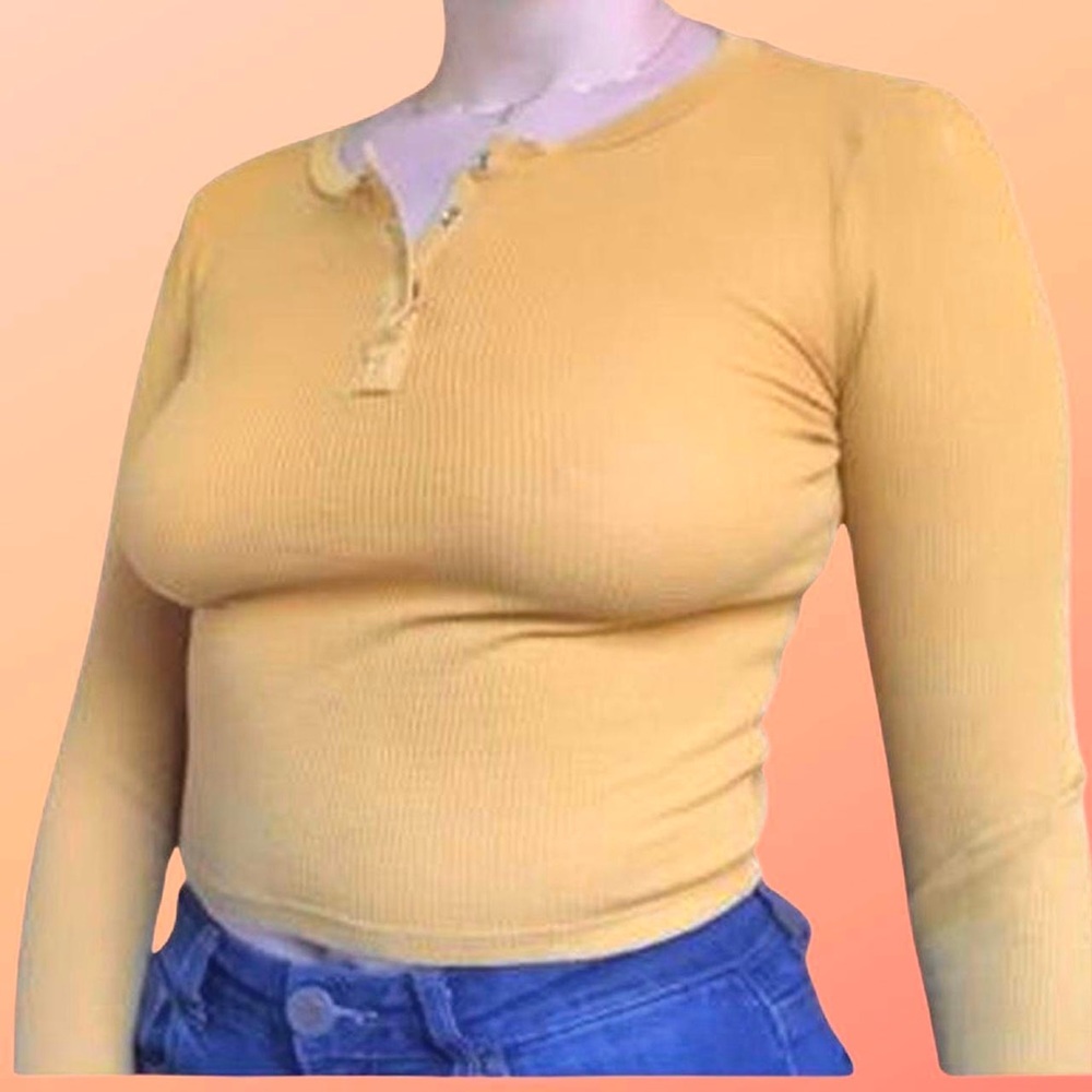 FashionNova Mustard Yellow Long Sleeve Thermal Quarter Button Up Top 💛☀️